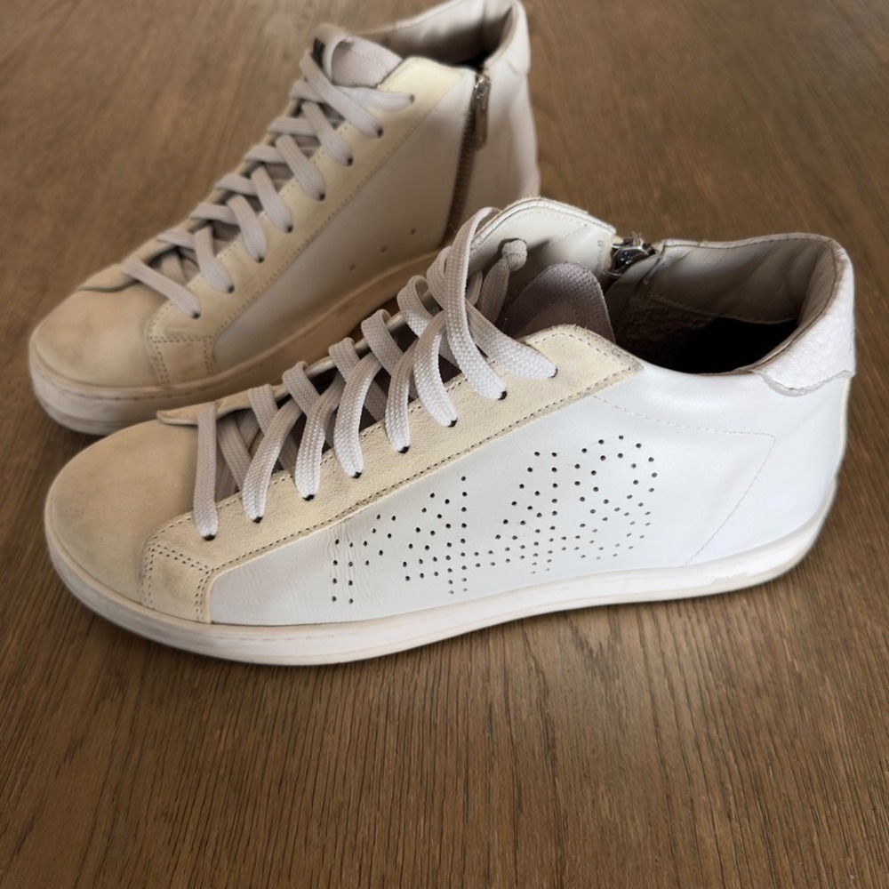 P448 White Leather John Italian Designer High Top Casual Sneakers-Size US‎ 8.5